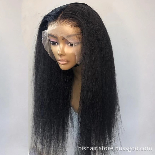 Black Women 13x4 Volume yaki straight Hair Wig 150 Density Lace Former Human Hair Wig Pre-pull Straight Hair Wig Remy Wholesaler